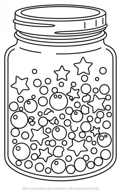 Einmachglas gefüllt mit Perlen und Sternen Ausmalbild