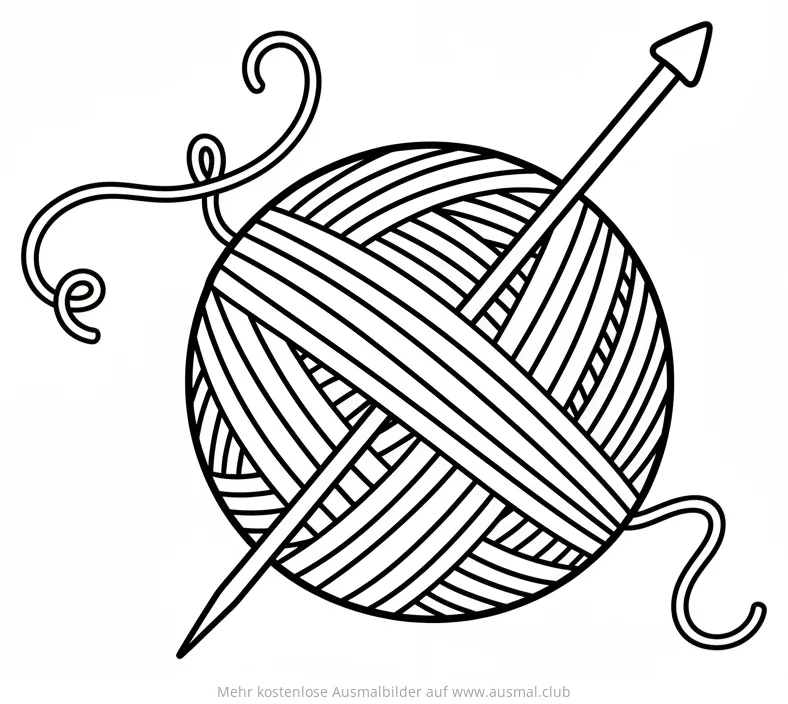 Wollknäuel mit Stricknadel Ausmalbild