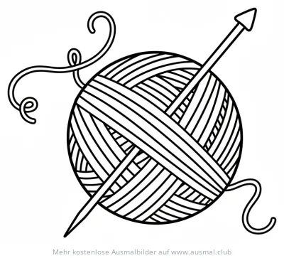 Wollknäuel mit Stricknadel Ausmalbild