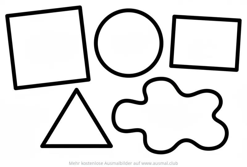 Geometrische Formen: Quadrat, Rechteck, Dreieck, Kreis und unregelmäßige Form Ausmalbild