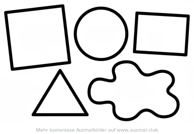 Geometrische Formen: Quadrat, Rechteck, Dreieck, Kreis und unregelmäßige Form Ausmalbild