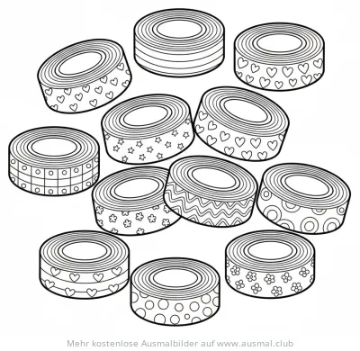 Washi-Tape Sammlung mit verschiedenen Mustern als Ausmalbild