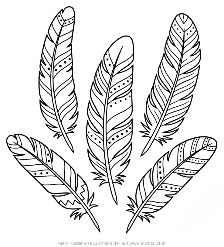 Mehrere Federn Ausmalbild mit Mustern