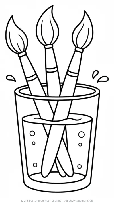 Drei Pinsel im Wasserglas Ausmalbild