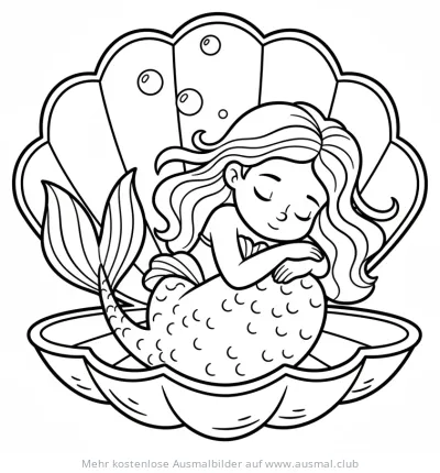 Schlafende Meerjungfrau in Muschel Ausmalbild