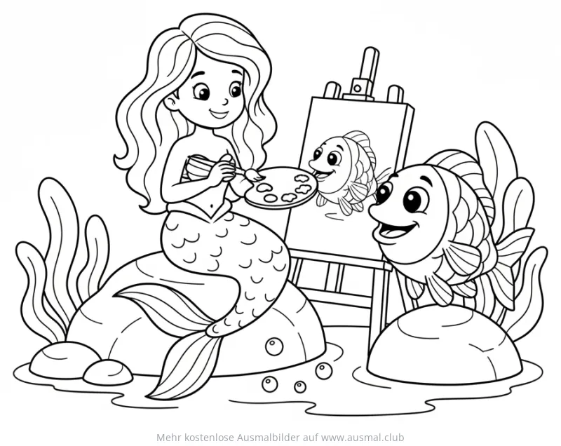 Meerjungfrau malt Fisch Ausmalbild