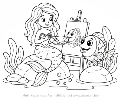 Meerjungfrau malt Fisch Ausmalbild