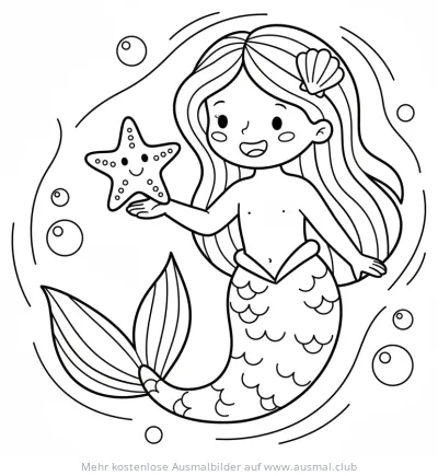 Meerjungfrau mit Seestern Ausmalbild