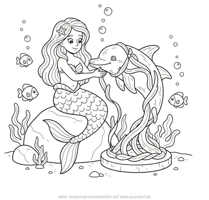 Meerjungfrau mit Delfin Statue Ausmalbild