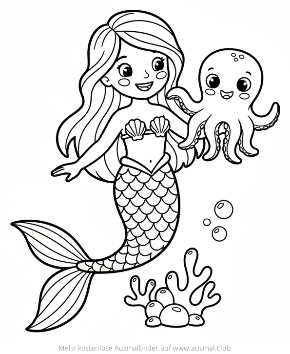 Meerjungfrau mit Oktopus Ausmalbild
