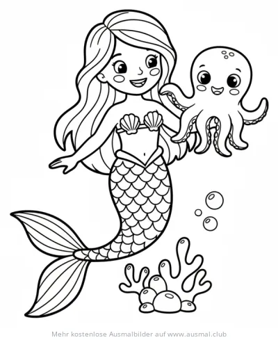 Meerjungfrau mit Oktopus Ausmalbild