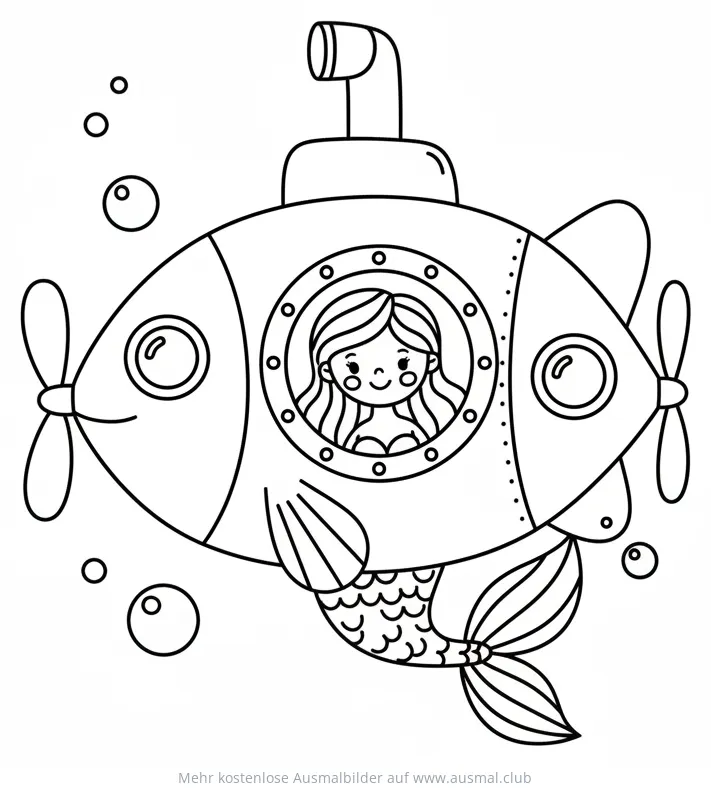 Meerjungfrau im U-Boot Ausmalbild