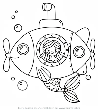 Meerjungfrau im U-Boot Ausmalbild