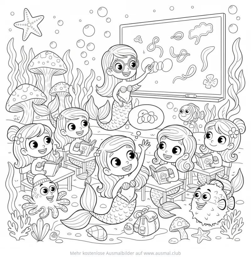 Meerjungfrauen in der Schule Ausmalbild