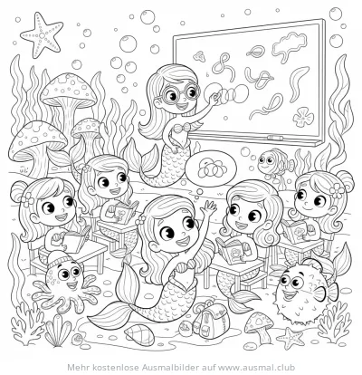 Meerjungfrauen in der Schule Ausmalbild