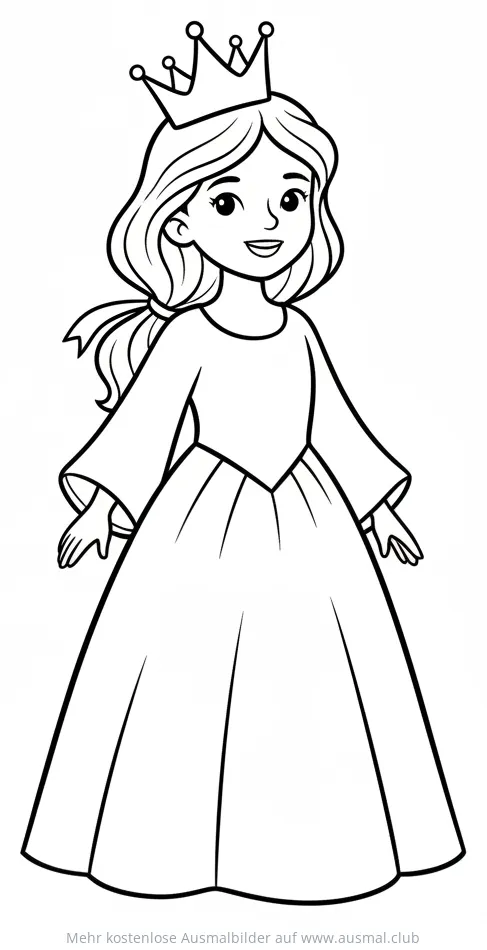 Prinzessin mit Krone und Kleid Ausmalbild