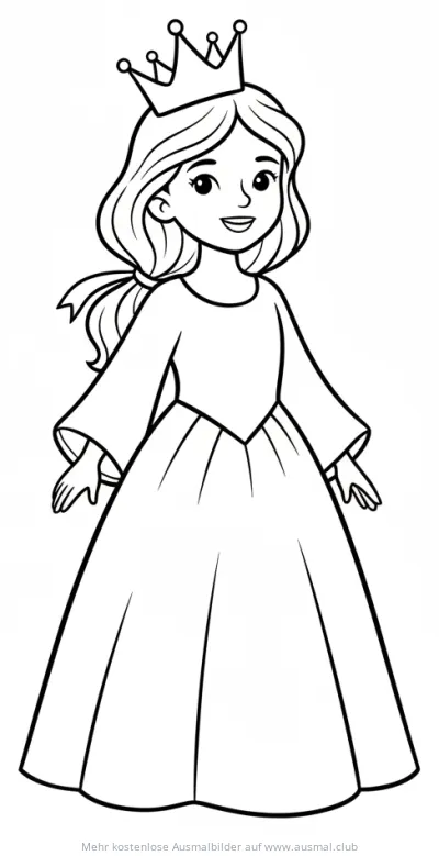 Prinzessin mit Krone und Kleid Ausmalbild