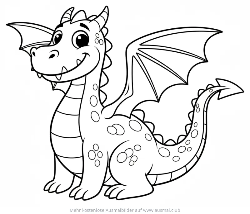 Freundlicher Drache mit Flügeln Ausmalbild