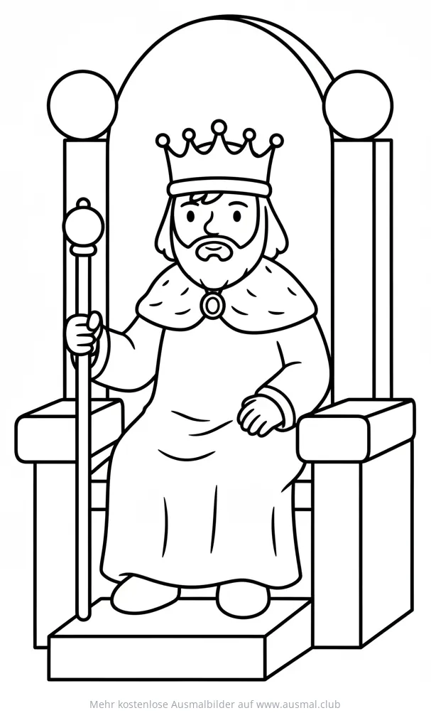 König mit Zepter auf Thron Ausmalbild