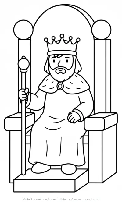 König mit Zepter auf Thron Ausmalbild