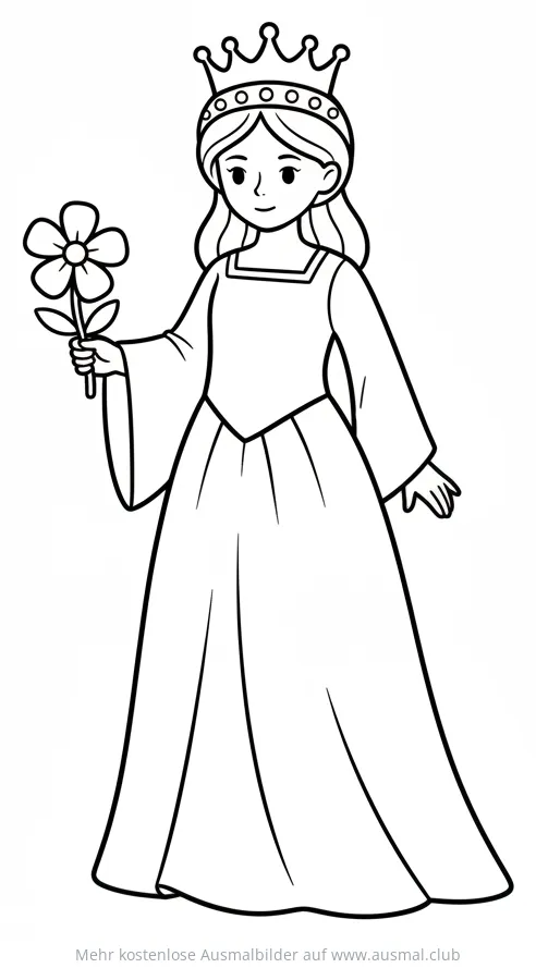 Königin mit Krone und Blume Ausmalbild