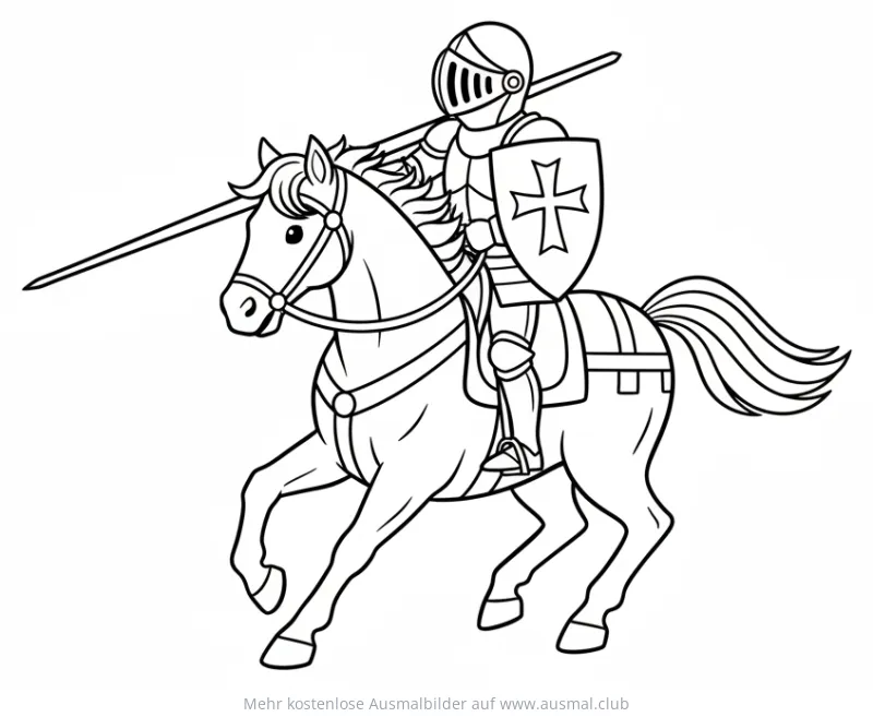 Ritter mit Lanze auf Pferd Ausmalbild