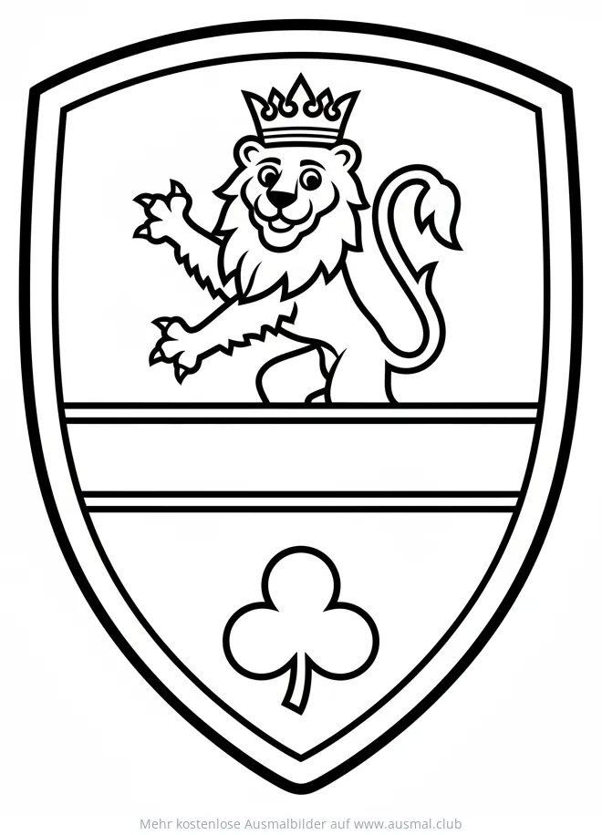 Schild mit Löwe und Kleeblatt Ausmalbild