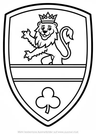 Schild mit Löwe und Kleeblatt Ausmalbild