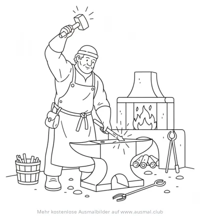 Schmied am Amboss Ausmalbild