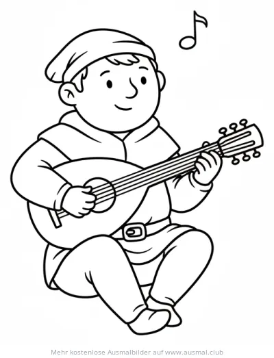 Musikant mit Laute Ausmalbild