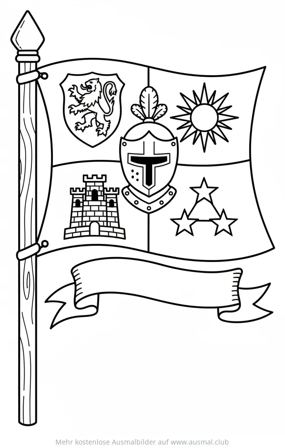Mittelalterliche Flagge mit Wappen Ausmalbild