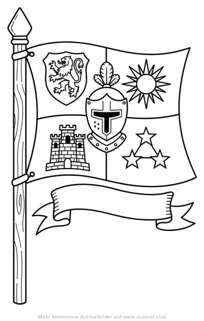 Mittelalterliche Flagge mit Wappen Ausmalbild
