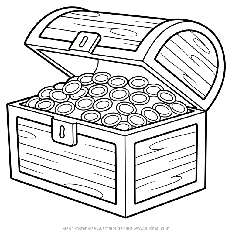 Schatztruhe mit Goldmünzen Ausmalbild