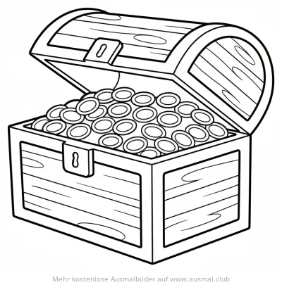 Schatztruhe mit Goldmünzen Ausmalbild