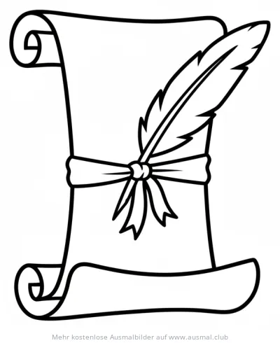 Mittelalterliche Schriftrolle mit Feder Ausmalbild