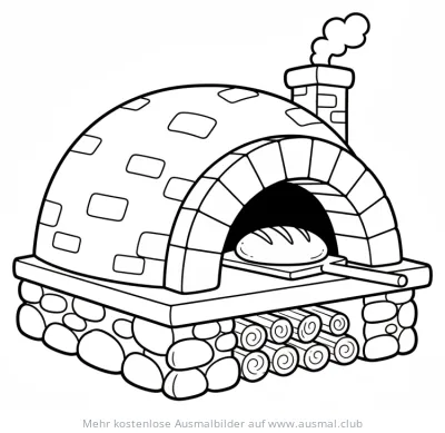 Backofen Ausmalbild mit Brot und Holzscheiten