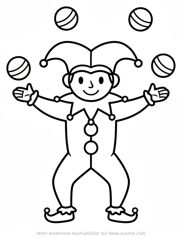 Narr jongliert mit Bällen Ausmalbild