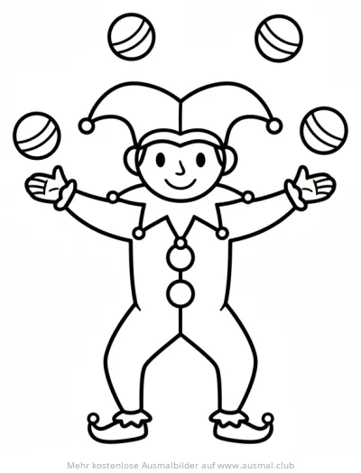 Narr jongliert mit Bällen Ausmalbild