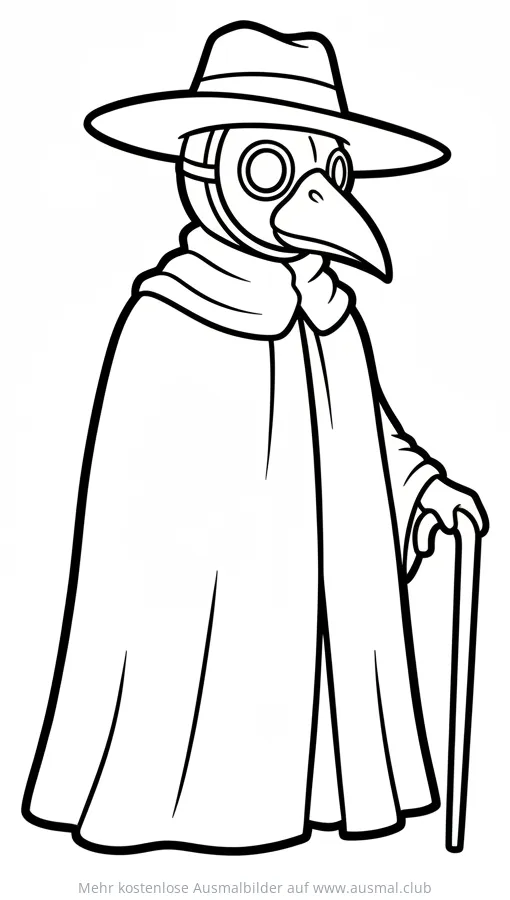 Pestdoktor mit Maske und Stock Ausmalbild