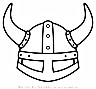Wikingerhelm Ausmalbild mit Hörnern und Nieten