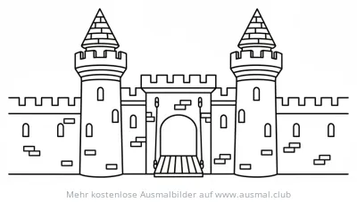 Burgmauer mit Türmen und Zugbrücke Ausmalbild