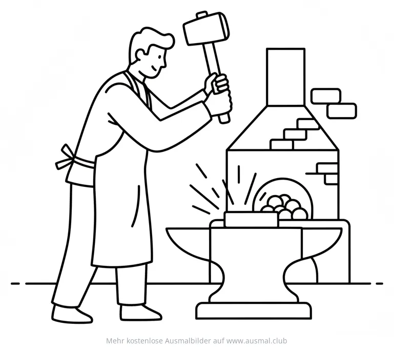 Schmiede mit Hammer und Amboss Ausmalbild