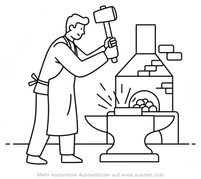 Schmiede mit Hammer und Amboss Ausmalbild