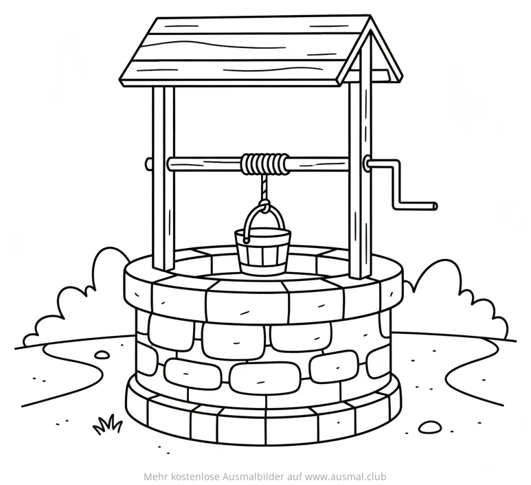 Brunnen Ausmalbild im Mittelalter-Stil