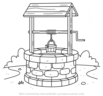 Brunnen Ausmalbild im Mittelalter-Stil