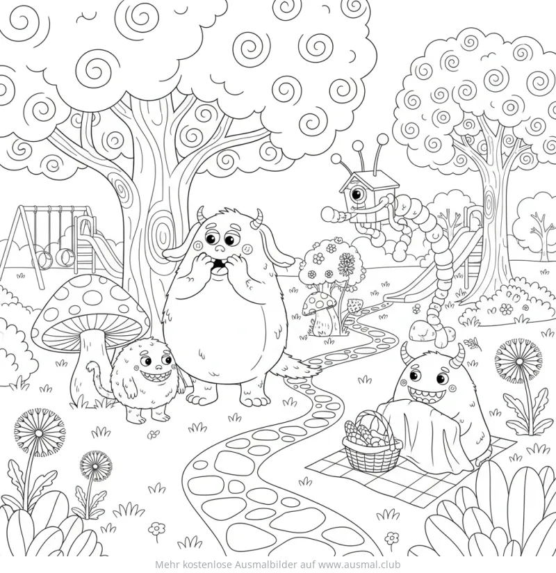 Monster beim Versteckspiel im Park Ausmalbild