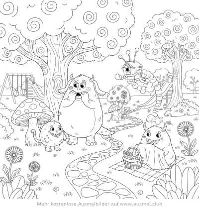 Monster beim Versteckspiel im Park Ausmalbild