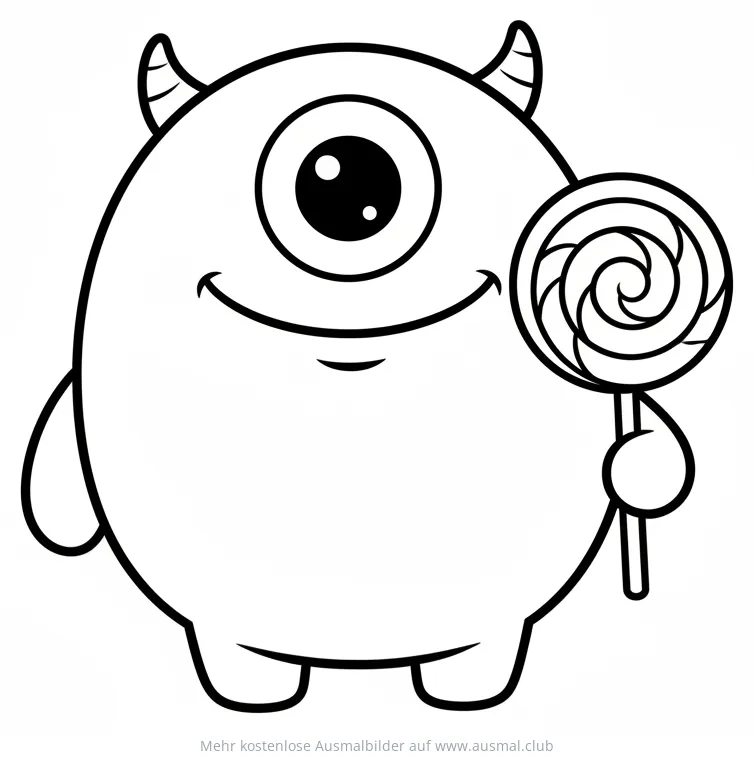 Einäugiges Monster mit Lolli Ausmalbild