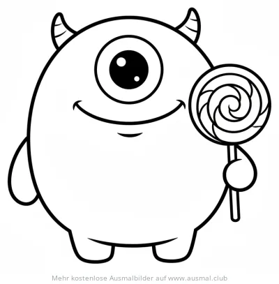 Einäugiges Monster mit Lolli Ausmalbild