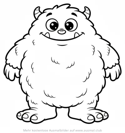 Flauschiges Monster mit Hörnern Ausmalbild